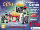 Combo Sing Cinemex con vasos, cubetas y figurines de colección