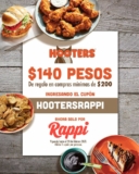 Cupones Rappi de $140 de descuento en Hooters, Carls Jr y más este fin de semana