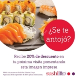 Cupón 20% de descuento en Sushi Itto Galerías Coapa