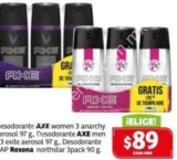 Promoción Axe 3 desodorantes spray + $20 en tiempo aire para celular por $89