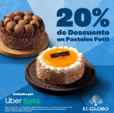 Promoción El Globo Día del Padre: 20% de descuento en pasteles petit al pedir por Uber Eats