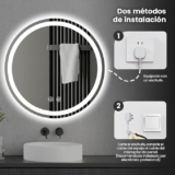 Espejo redondo para baño con luz LED y control táctil baja de precio