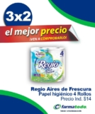 En Farmatodo 3×2 en papel de baño Regio Aires de Frescura 4 rollos