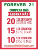 Promoción Forever 21 Compra más Ahorra más: 10%, 15% y 20% de descuento adicional