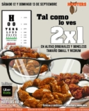 2×1 en alitas y boneless en Hooters este fin de semana