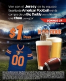 Promoción Hooters de cerveza a $1 peso si llevas jersey de futbol americano y pides una Big Daddy