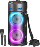 Máquina de karaoke portátil recargable con micrófono y luces LED baja a su menor precio
