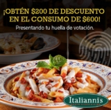 En Italiannis $200 de descuento al mostrar tu pulgar manchado este 2 de junio