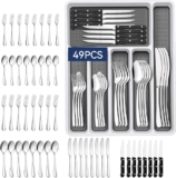 Juego de 48 cubiertos de acero inoxidable + bandeja organizadora bajan de precio + cupón adicional