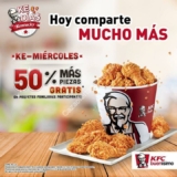 Ke-miércoles en KFC: 50% más piezas gratis en paquetes familiares