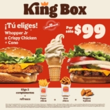 King Box Burger King: Hamburguesa + cono + 2 complementos + bebida por $99