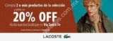 Promoción Lacoste de 20% de descuento adicional comprando 2 o más productos