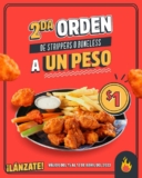 Promoción Las Alitas: 2da orden de boneless o strippers de pollo a sólo $1 peso este fin de semana