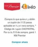 $100 de descuento en todo Linio sin mínimo de compra con el cupón CACPAYPAL al abrir cuenta en Linio