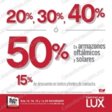 Ofertas Opticas LUX Buen Fin 2015: hasta 50% de descuento en armazones y 15% en lentes