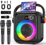 Máquina de karaoke con 2 micrófonos con luces LED recargables bajan de precio