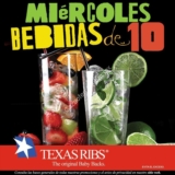 En Texas Ribs segunda bebida a $10 pesos los miércoles