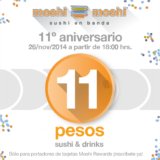 Promoción 11 Aniversario Moshi Moshi: Drinks y sushi a sólo $11 pesos sólo hoy 26 de noviembre