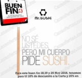 Promoción Mr. Sushi Buen Fin 2016: 10% de descuento y 20% en postres