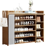 Mueble organizador de bambú con cortina baja a su menor precio