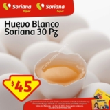 Oferta del día Soriana 1 de abril: Sólo hoy 30 piezas de huevo blanco por $45 pesos con tu tarjeta de lealtad