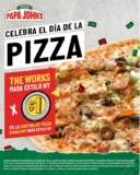 Promoción Papa Johns Día de la Pizza 2020: segunda pizza The Works a $1 peso