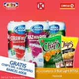 En tiendas Extra y Círculo K papas Chips GRATIS en la compra de 3 Bug-Light-Ritas