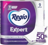Papel higiénico Regio Expert con 9 rollos de hojas triples 50% más grandes y gruesas baja a su menor precio