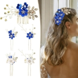 Juego de 5 pasadores decorativos para el cabello con diseño de flores y brillantes baja de precio