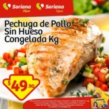 Oferta del día en Soriana con tarjeta de lealtad: Pechuga de pollo sin hueso congelada a $49.90 kg