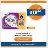 En Chedraui papel de baño Pétalo Ultra Jumbo 6 rollos a $19.90