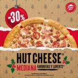 Pizza Hut promo navideña de 30% de descuento en pizzas Hut Cheese con orilla rellena de queso