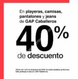 40% de descuento en playeras, camisas, pantalones y jeans para caballero en tiendas GAP