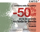 Promoción Celio fin de semana Patrio: Segundo a mitad de precio en tiendas y en línea