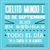 Promoción inauguración Cielito Querido Mundo E: 2×1 en bebidas en la compra de un alimento el 22 de septiembre