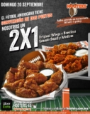 2×1 en alitas y boneless en Hooters hoy domingo