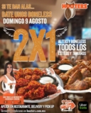 2×1 en alitas y boneless en Hooters hoy domingo 9 de agosto (en restaurante, delivery y pick up)