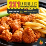 Promoción Las alitas: 2×1 en boneless a domicilio de viernes a domingo en abril