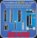 En Sears recortador de barba GRATIS al comprar $2,000 o más en caballeros