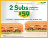 Promoción Subway: 2 subs de milanesa de pollo a $59 del 11 al 24 de marzo 2020