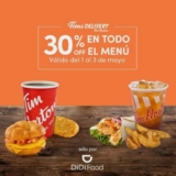 Promoción Tim Hortons Didi Food: 30% de descuento en todo el menú hoy