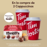 Promoción Tim Hortons: Compra 2 cappuccinos y llévate de regalo un 10-pack de Timbits este fin de semana