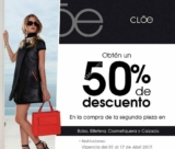 Promociones Cloe: Segundo accesorio a mitad de precio y descuentos escalonados en equipaje