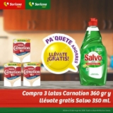 En Soriana lavatrastes Salvo Gratis en la compra de 3 leches Carnation Clavel