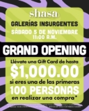 Promoción Shasa Galerías Insurgentes: gift card de hasta $1,000 para los 100 primeros por inauguración
