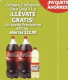 En Soriana aceite Gratis en la compra de 2 Coca-Colas de 3 litros