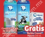 En Soriana media crema Alpura gratis comprando 2 litros de leche