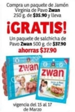 Promoción Soriana de salchichas Zwan Gratis en la compra de un jamón de pavo