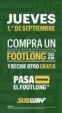 Promoción Subway: Compra un sub footlong y llévate otro GRATIS el 1 de septiembre