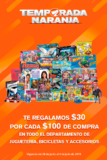 Promoción Temporada Naranja 2019: $30 de descuento por cada $100 de compra en juguetes y bicis